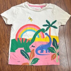 Mini Boden Cream Tee with Green and Blue Dinosaurs
